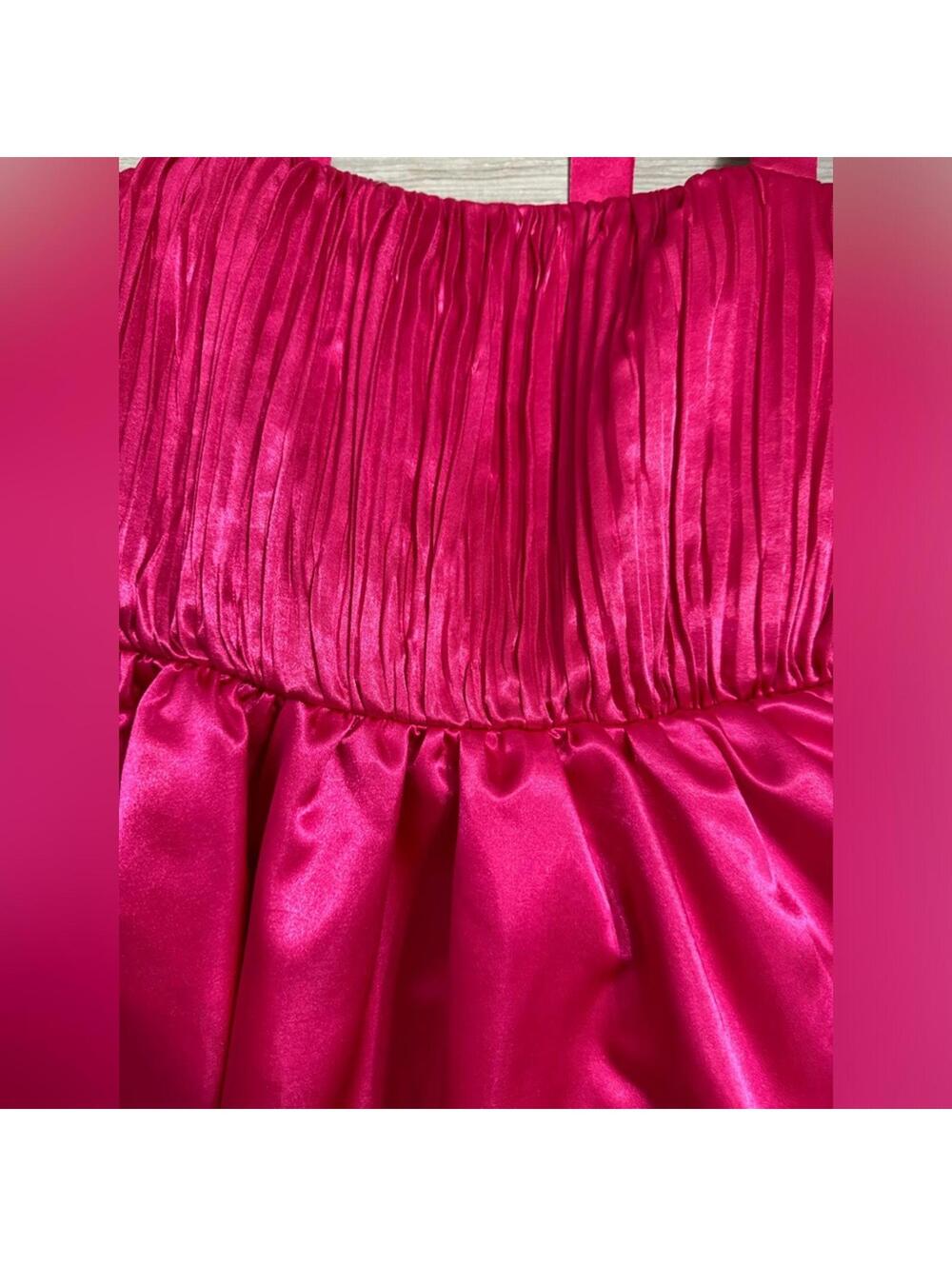 Anthropologie Maeve Hot Pink Satin Bow Mini Dress 6 Party Cocktail Barbie - Picture 5 of 9